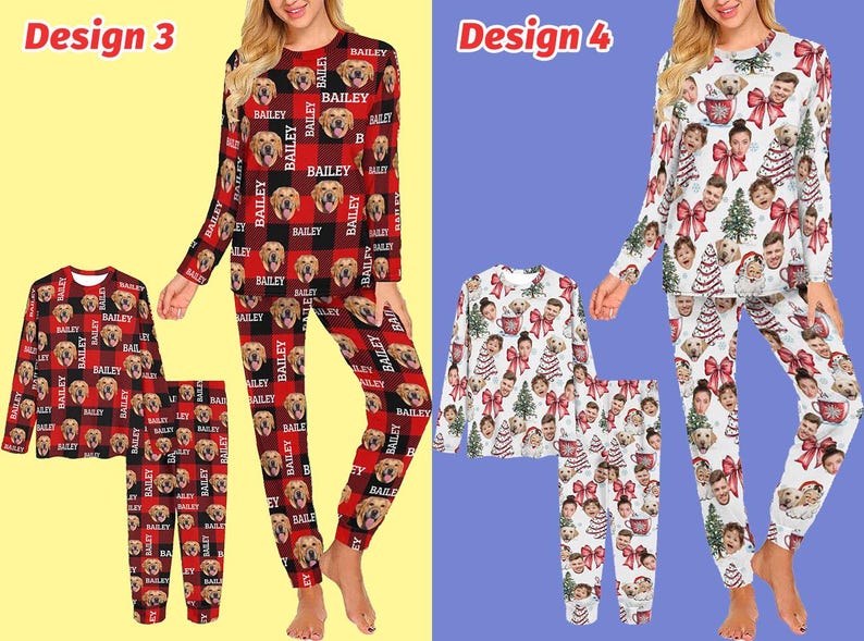 Custom Christmas Pajamas,Face Pajama,Personalized Pajama Set,Dog Pet Pjs for Men Women Kid,Christmas Gift for Family