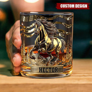 Personalized Horse Whiskey Glass, Cowboy Whiskey Glass Gold, Custom Name Riding Glass, Western Barware Whiskey Glass, Gift For Him