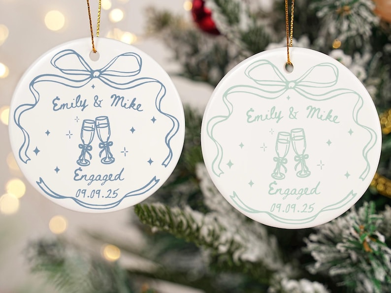 Personalized Engagement Gift for Couples, Wedding Gift for Newlyweds, Romantic Whimsical Ceramic, Married Ornament, Anniversary Gift