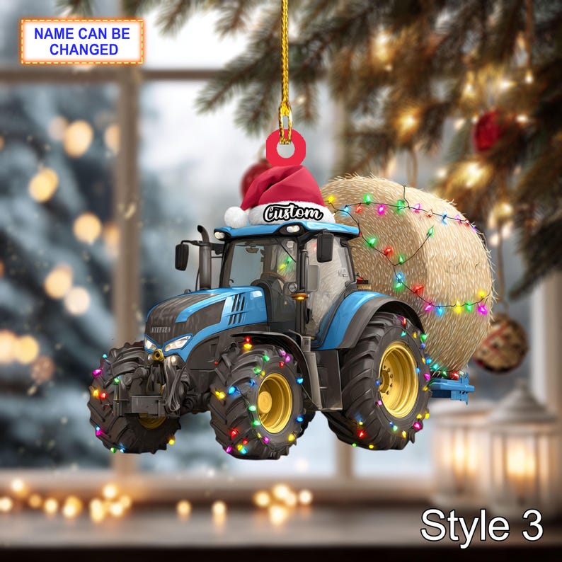 Farmer Tractor Baler Christmas Ornament, Rustic Farm Tree Hanging Decoration, Country Holiday Gift for Farmers & Tractor Lovers