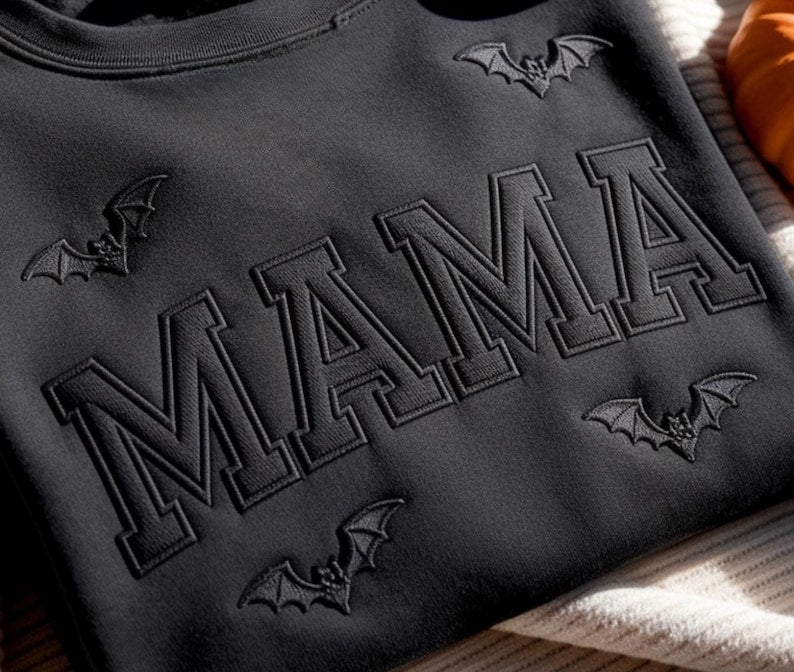 Mama Embroidered Halloween Sweatshirt, Halloween Mom Embroidery Hoodie, Bat Mom Outfit Halloween MAMA Clothing, Mothers Day Gift Crewneck