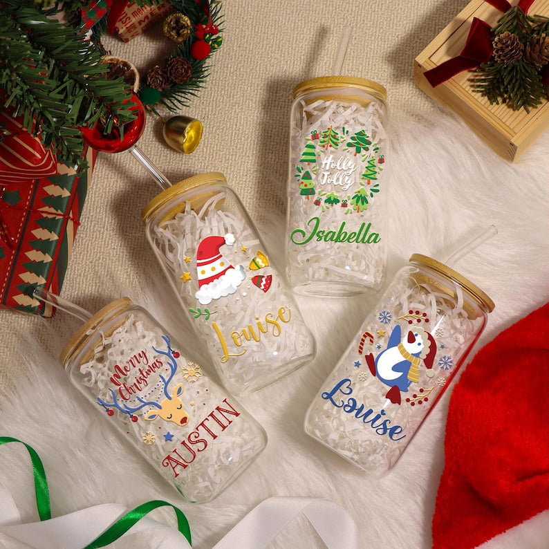 Personalized Christmas Tumblers| Custom Glass Coffee cup| Little Christmas Tree Snack Cup| Gift for Her| Christmas Gift| Sprinkle Cookie Cup