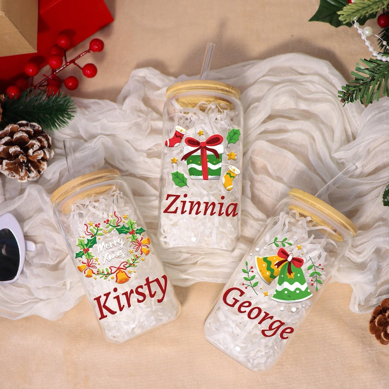 Personalized Christmas Tumblers| Custom Glass Coffee cup| Little Christmas Tree Snack Cup| Gift for Her| Christmas Gift| Sprinkle Cookie Cup