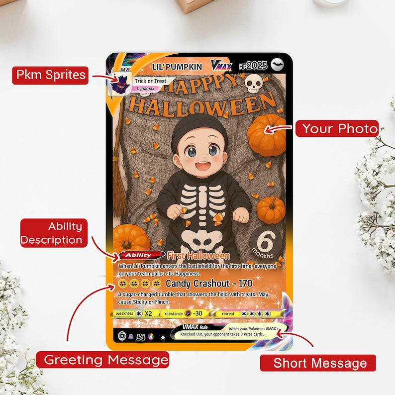 Custom Photo Anime Gift for Couple, Gifts for Family, Personalized Poke Halloween Card, Wedding Gift, Newlywed Gifts, Anniversary Gifts