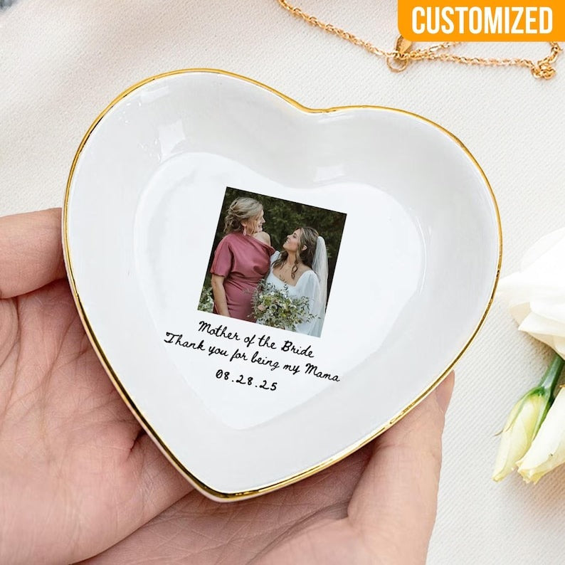 Custom Photo Mother of The Groom Jewelry Dish, Mother of The Bride Jewelry plate, Custom Jewelry Tray for Mom, Wedding Favor Gift For Mom