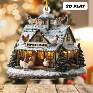 Personalized Name Farmhouse Chicken Christmas Ornament, Chicken Barn Ornament, Farmhouse Holiday Tree Decor For Xmas, Farmhouse Decor