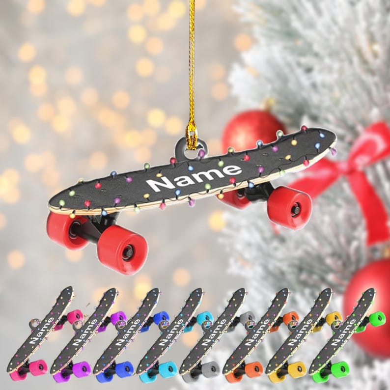 Personalized Skateboard 2D Flat Ornament, Skateboard Decor Ornaments for Christmas Tree, Skateboards Decorations, Skateboarding Ornament