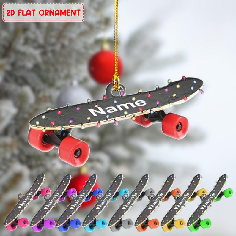 Personalized Skateboard 2D Flat Ornament, Skateboard Decor Ornaments for Christmas Tree, Skateboards Decorations, Skateboarding Ornament