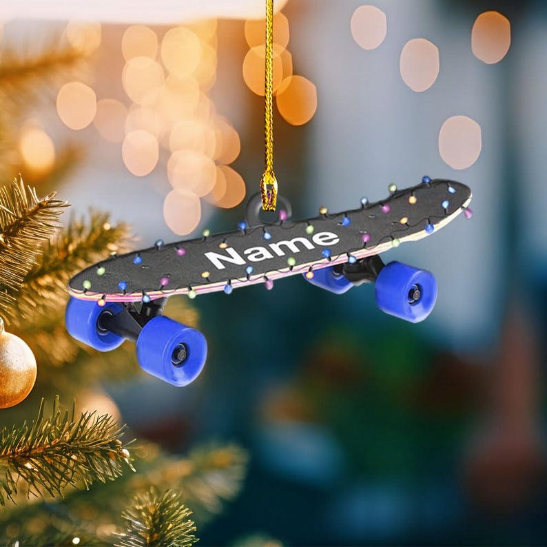 Personalized Skateboard 2D Flat Ornament, Skateboard Decor Ornaments for Christmas Tree, Skateboards Decorations, Skateboarding Ornament