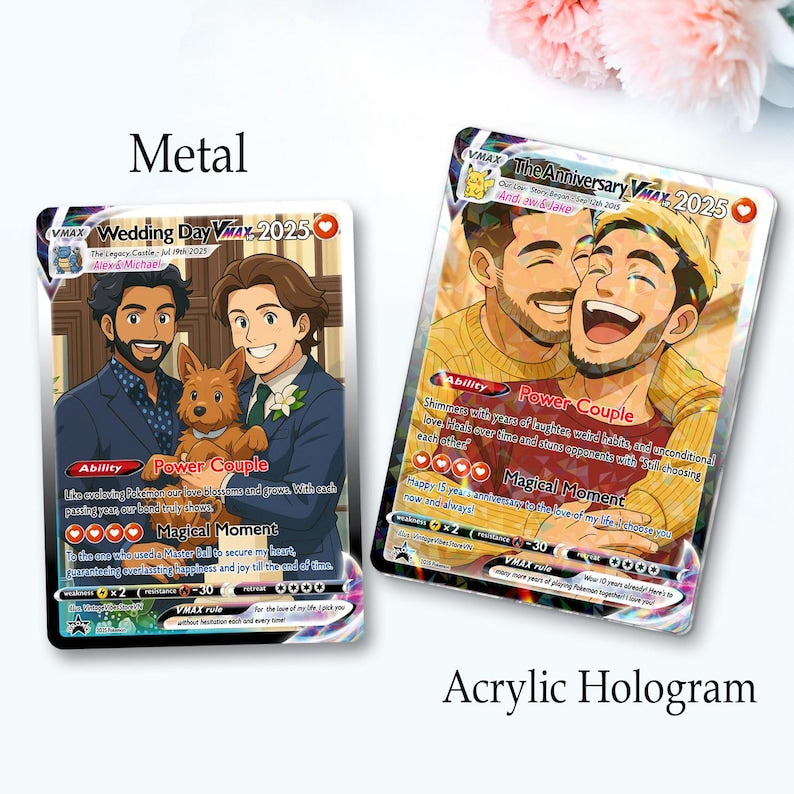 Personalized Anniversary Card, Custom Photo Pkm Card, LGBT Couple Gift, Anime Wedding Card, Custom Poke Card for Couple, Valentine's Day Gift