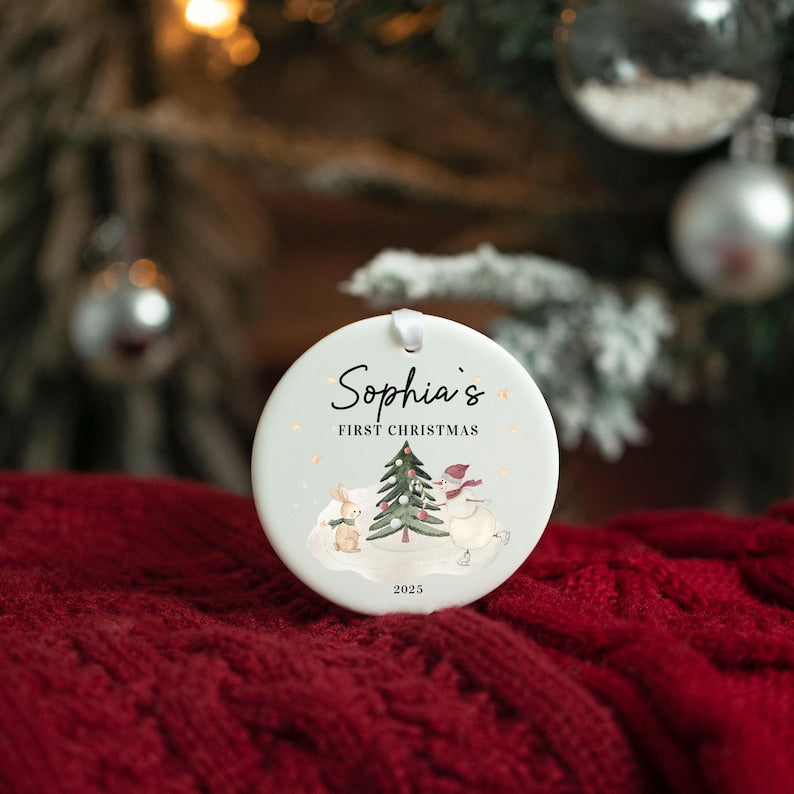 Custom Baby's First Christmas Gifts,Christmas Bauble for Baby,Family of Three, New Baby Gifts,Unique Christmas Gift for Baby,Christmas Decor