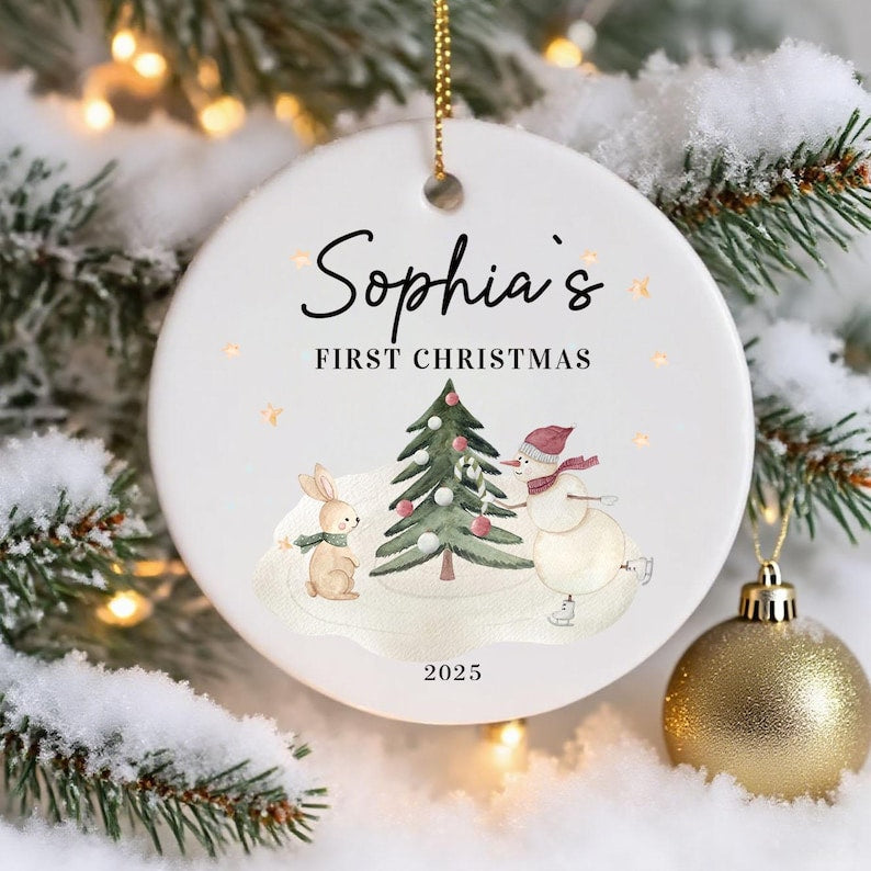 Custom Baby's First Christmas Gifts,Christmas Bauble for Baby,Family of Three, New Baby Gifts,Unique Christmas Gift for Baby,Christmas Decor
