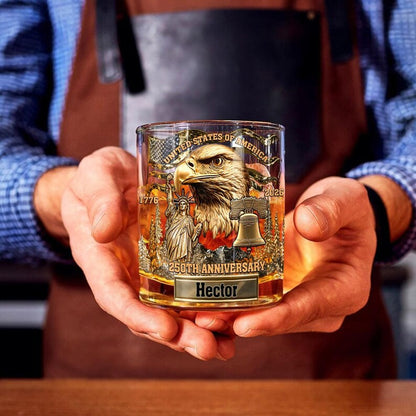 Personalized USA 250th Anniversary Whiskey Glass, Eagle Whiskey Glass Gold, American 1776 2026 Whiskey Cup, Patriotic Cup Gift For Him