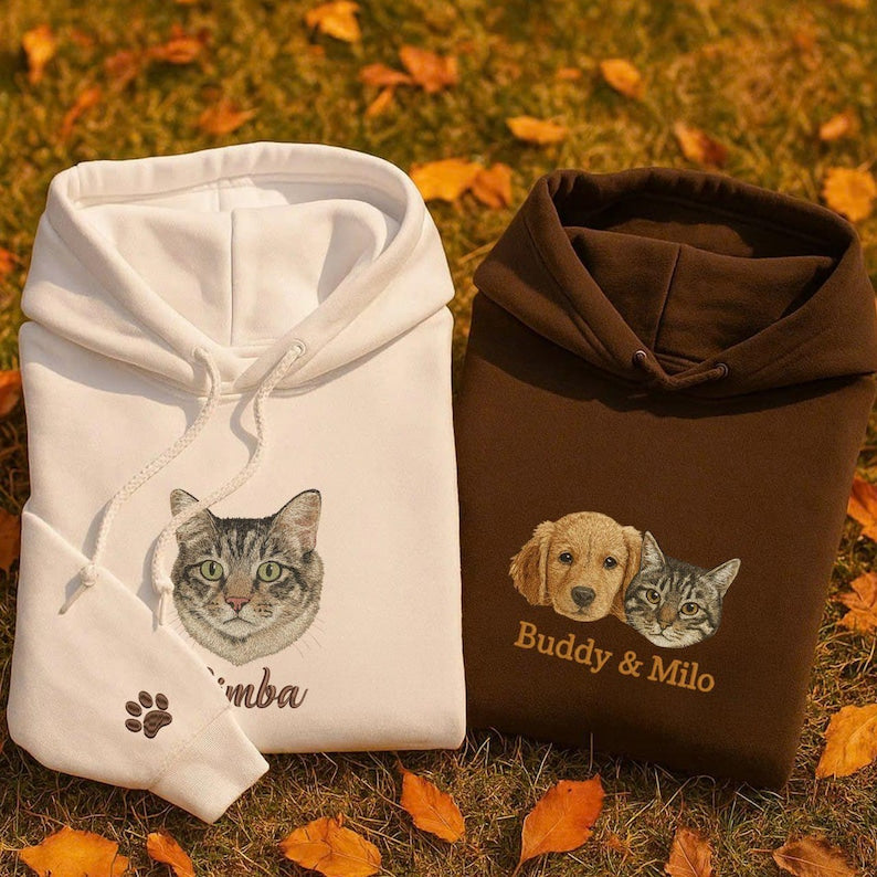 Custom Dog Face Embroidered Sweatshirt or Hoodie, Custom Pet Gift, Dog &Cat Mom Gift, Pet Memorial Gift, Up to 6 Pets