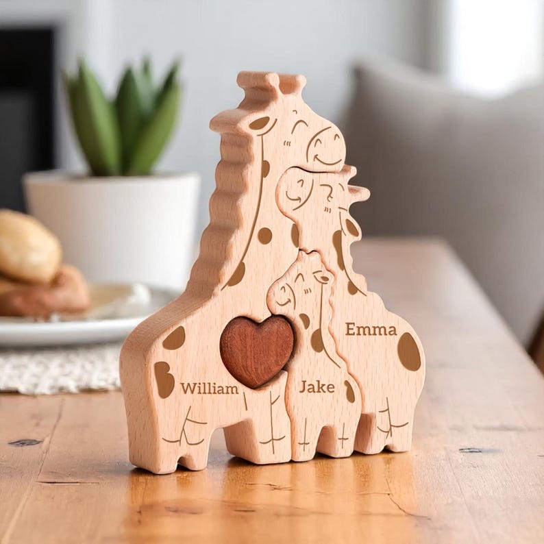 Personalized Giraffe Family Puzzle, Mothers Day Gift, Family Christmas Gift, Baby Shower, Family Of Four Gift, Giraffe Gifts, Nursery Decor