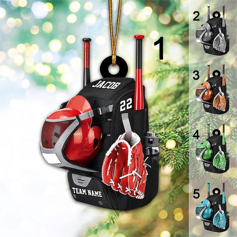 Personalized Baseball Bag with Helmet Baseball Ornament, Baseball Player Ornament, Baseball Bag Ornament, Baseball Ornament Personalized