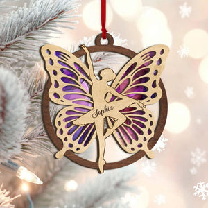 Personalized Ballerina Layered Wood Ornament, Custom Name Ballet Christmas Tree Ornament, Girls Christmas Ballet Home Decor, Butterfly Gifts