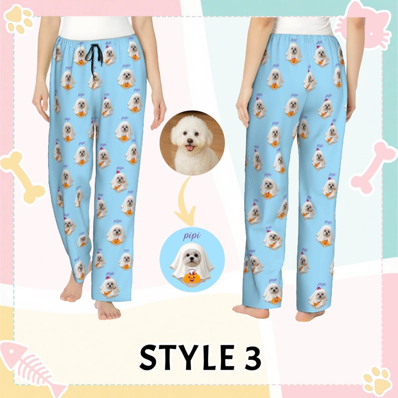 Halloween Christmas Pet Pajama Pants, Custom Dog Cat Face Pjs, Personalized Holiday Pajamas for Women, Fun Gift for Pet Lovers Christmas Gift