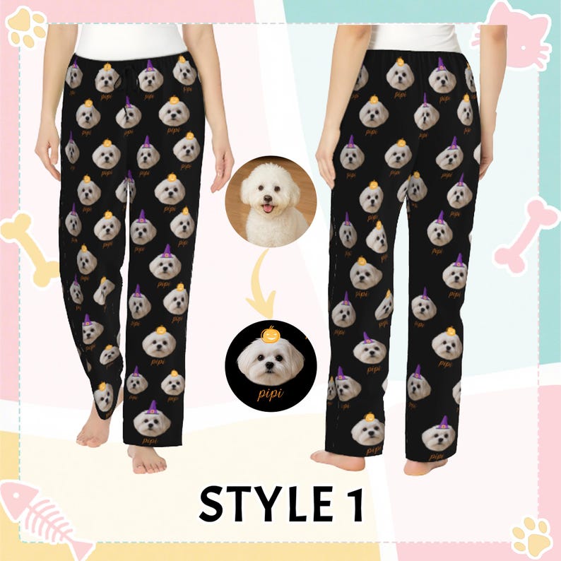 Halloween Christmas Pet Pajama Pants, Custom Dog Cat Face Pjs, Personalized Holiday Pajamas for Women, Fun Gift for Pet Lovers Christmas Gift