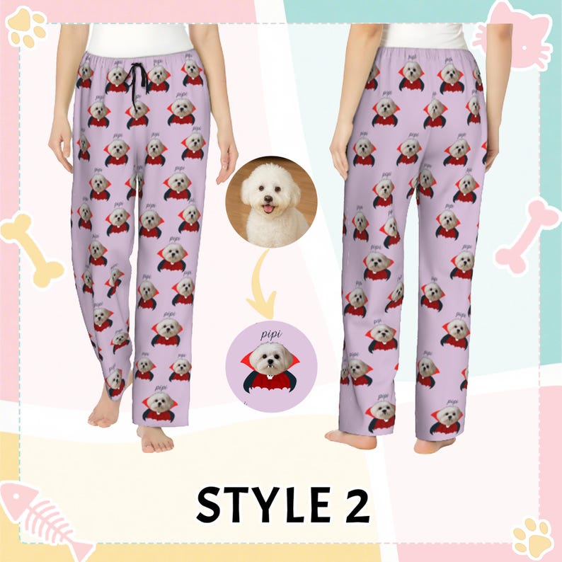 Halloween Christmas Pet Pajama Pants, Custom Dog Cat Face Pjs, Personalized Holiday Pajamas for Women, Fun Gift for Pet Lovers Christmas Gift