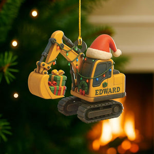 Personalized Excavator Christmas Ornament: Construction Truck Holiday Decor