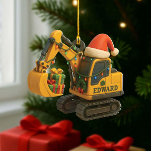 Personalized Excavator Christmas Ornament: Construction Truck Holiday Decor
