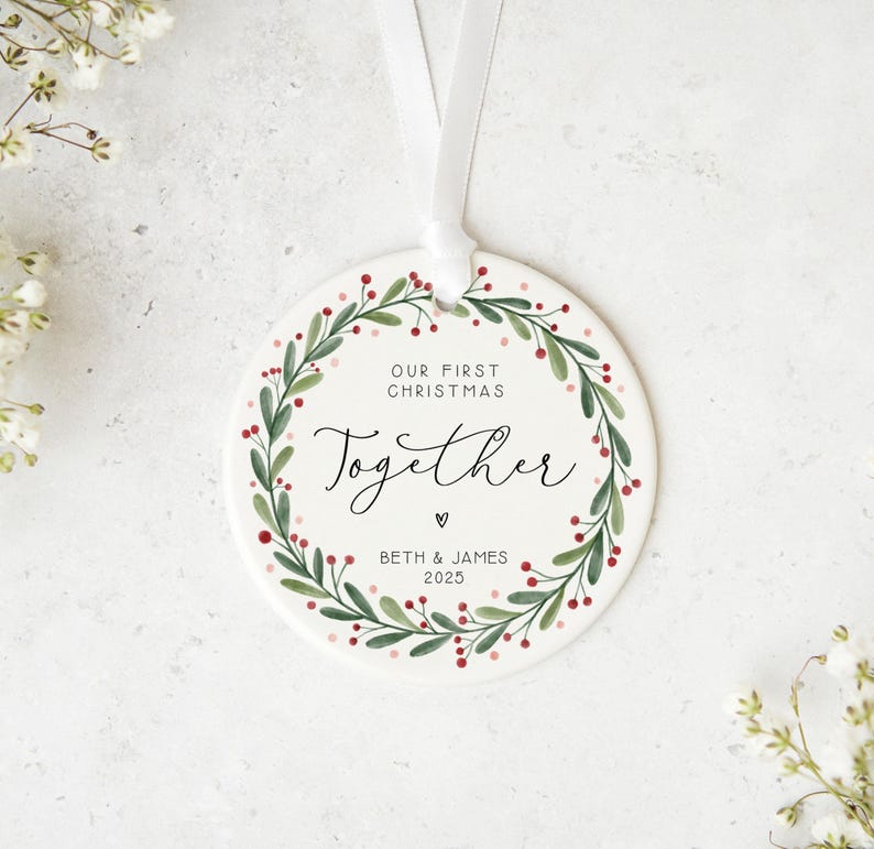 Our First Christmas Together Ornament 2025 Personalised Couple Keepsake | Custom Ceramic Decoration