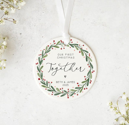 Our First Christmas Together Ornament 2025 Personalised Couple Keepsake | Custom Ceramic Decoration