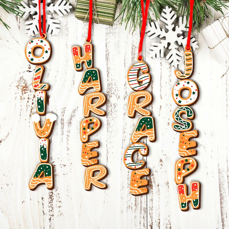 Custom Gingerbread Letter Ornament with Name,Christmas Tag for Stockings,Christmas Tree Decor,Christmas Ornaments for Family,Kids Ornament