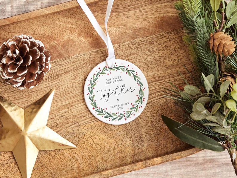 Our First Christmas Together Ornament 2025 Personalised Couple Keepsake | Custom Ceramic Decoration