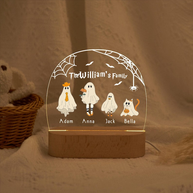 Personalized Night Lamp With Name, Custom Halloween Night Light, Halloween Ghost Family Lamp, Funny Halloween Gifts, Halloween Home Decor