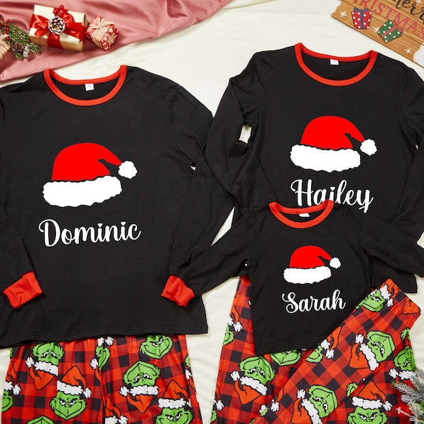 Family Matching Grinch Family Pajamas Personalized Christmas Family Pajamas w/Name, Monogram Christmas Gifts, Xmas Eve Family Matching Pjs