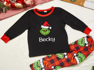 Family Matching Grinch Family Pajamas Personalized Christmas Family Pajamas w/Name, Monogram Christmas Gifts, Xmas Eve Family Matching Pjs