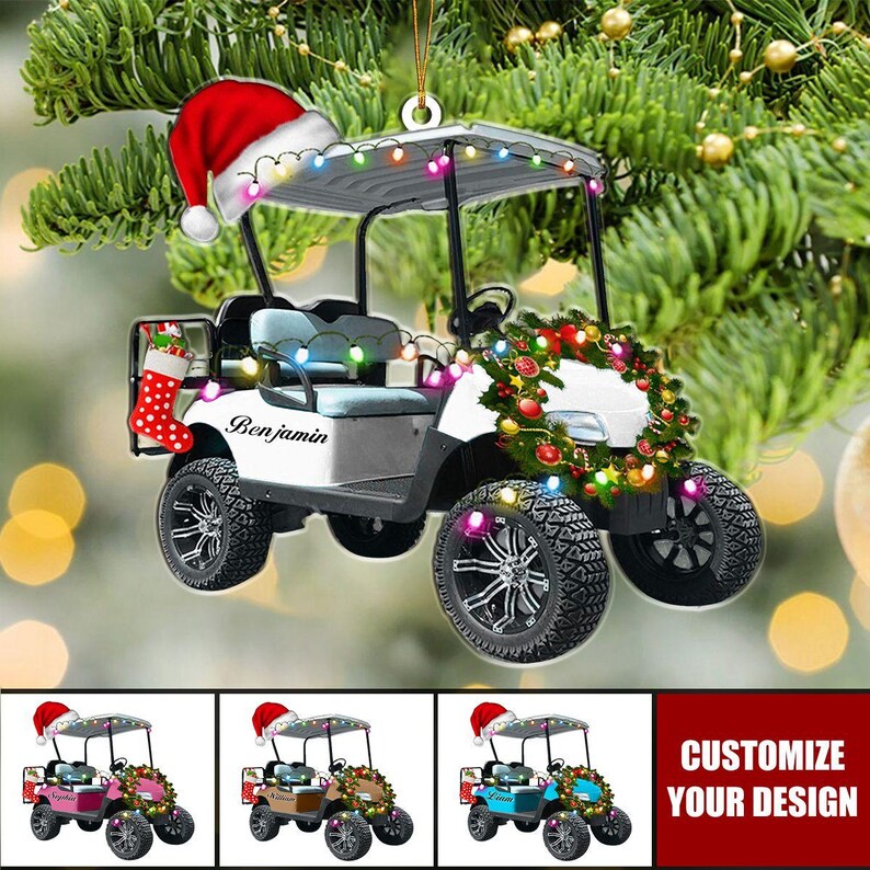 Personalized Golf Cart Christmas Ornament, Golf Car Shaped Acrylic Ornament, Golf Lovers Gifts, Golf Cart Ornament, Golf Clubs Ornament