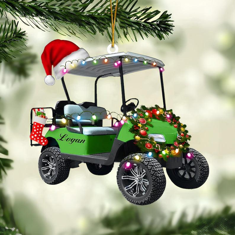 Personalized Golf Cart Christmas Ornament, Golf Car Shaped Acrylic Ornament, Golf Lovers Gifts, Golf Cart Ornament, Golf Clubs Ornament