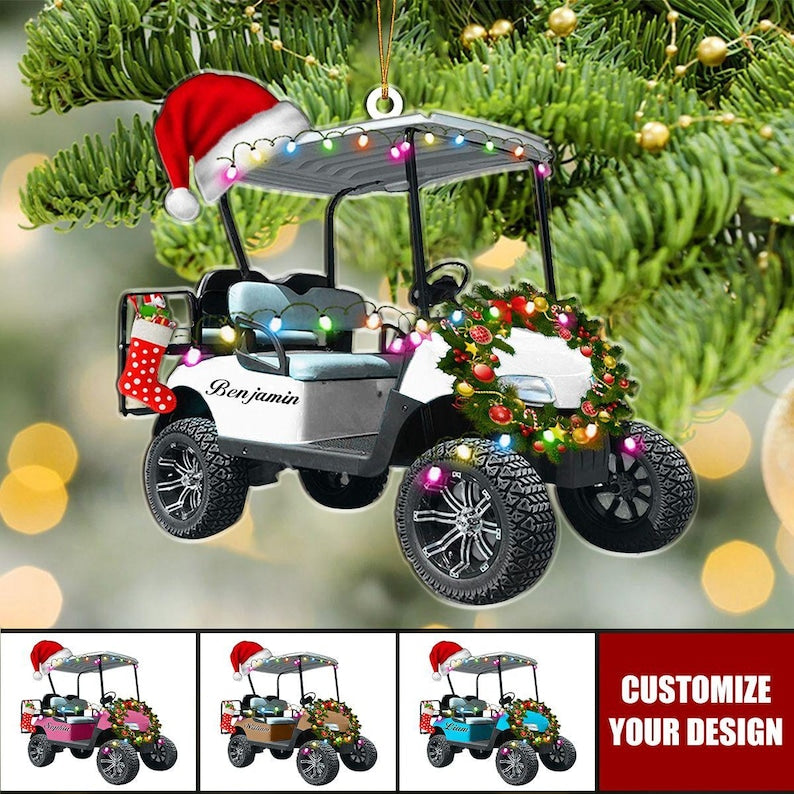 Personalized Golf Cart Christmas Ornament, Golf Car Shaped Acrylic Ornament, Golf Lovers Gifts, Golf Cart Ornament, Golf Clubs Ornament