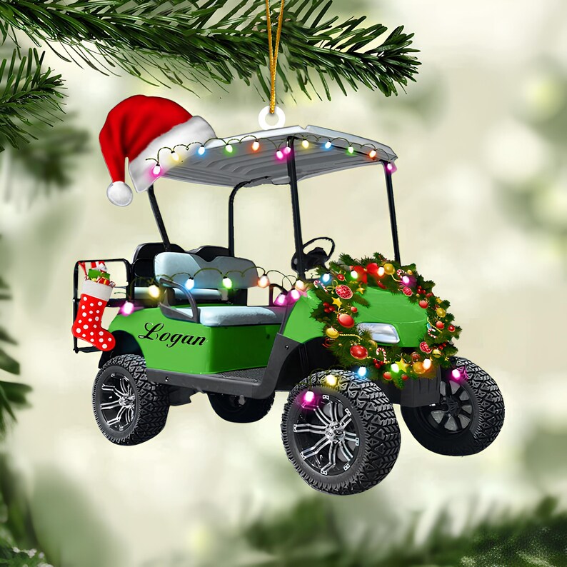 Personalized Golf Cart Christmas Ornament, Golf Car Shaped Acrylic Ornament, Golf Lovers Gifts, Golf Cart Ornament, Golf Clubs Ornament