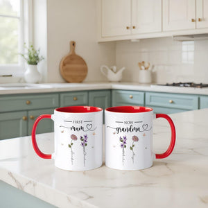 First Mom, Now Grandma Garden Gift, Personalized Mom Grandma Garden Mug, Custom Birth Flower Gift For Mom Grandma, Mother's Day Gift