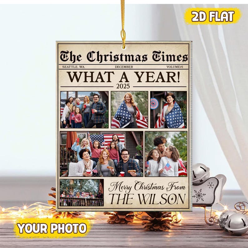 Personalized Family Photo 2D Flat Ornament, Newspaper Ornament, Custom Besties Christmas Tree Ornament, Family Photo Keepsake, Xmas Gift