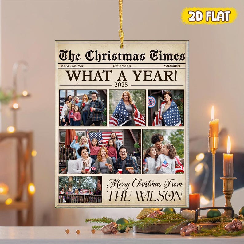 Personalized Family Photo 2D Flat Ornament, Newspaper Ornament, Custom Besties Christmas Tree Ornament, Family Photo Keepsake, Xmas Gift