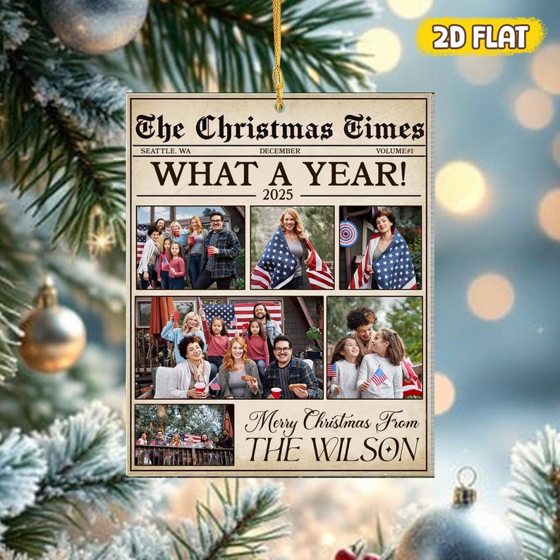 Personalized Family Photo 2D Flat Ornament, Newspaper Ornament, Custom Besties Christmas Tree Ornament, Family Photo Keepsake, Xmas Gift