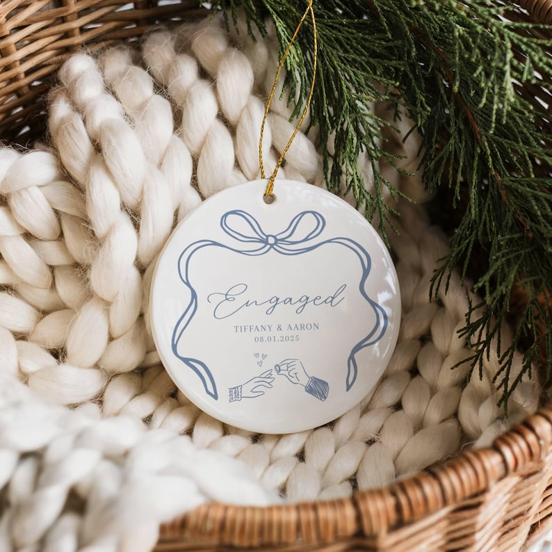 First Christmas Engaged Ornament, Personalized Engagement Gift for Couples, Custom Engagement Christmas Keepsake, Engaged Christmas Ornament