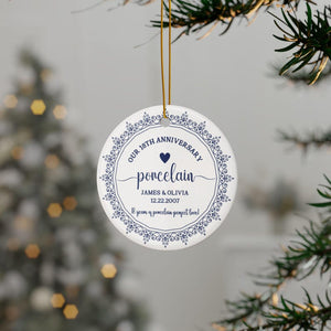 Personalized 18th Anniversary Printed Ceramic Ornament, Custom 18th Anniversary Gift, Porcelain Wedding Anniversary, Gift for Husband Wife