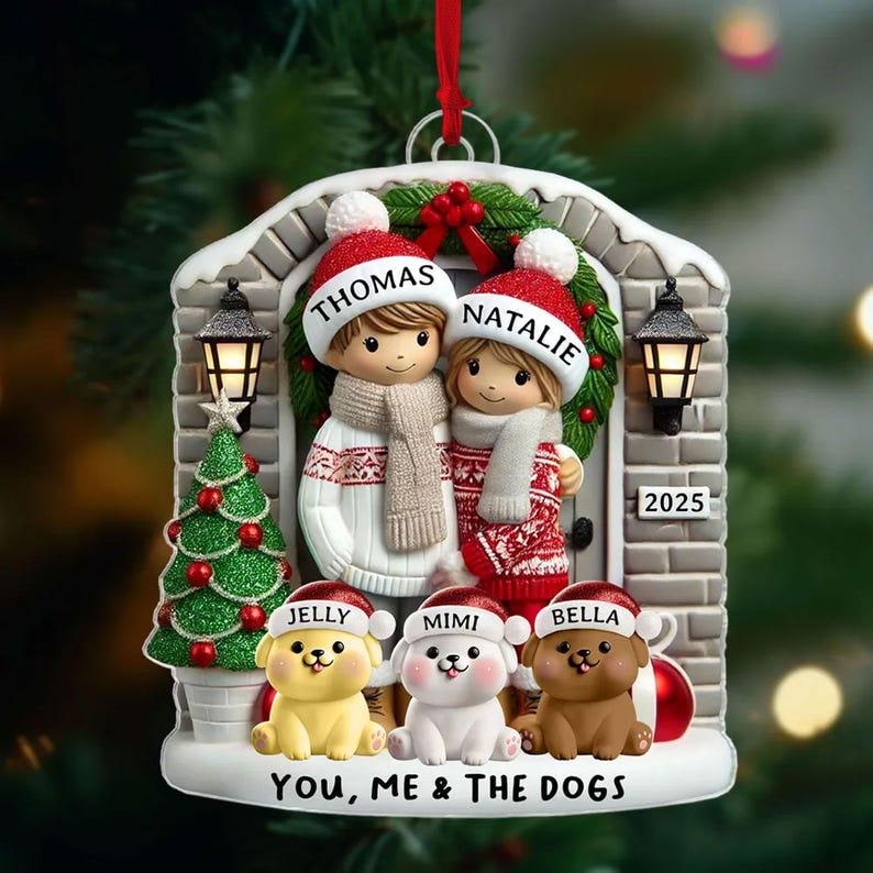 Personalized Farmhouse Couple Christmas Ornament with Optional Pet Dog Cat, Christmas Gift for Him, Gift for Her, Christmas 2D Flat Ornament