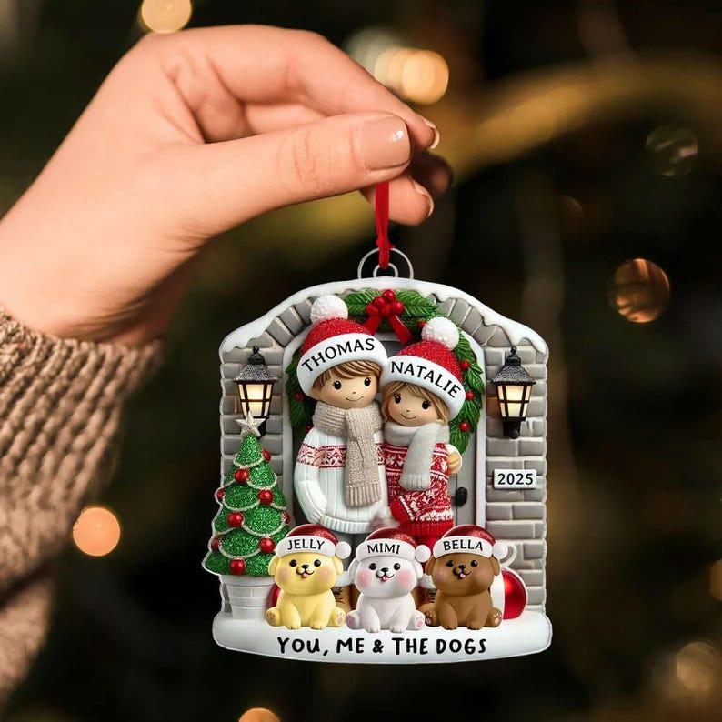 Personalized Farmhouse Couple Christmas Ornament with Optional Pet Dog Cat, Christmas Gift for Him, Gift for Her, Christmas 2D Flat Ornament