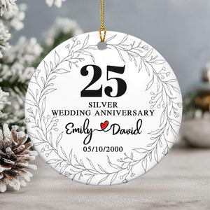 Custom Silver 25th Anniversary Gifts, 25th Wedding Anniversary Ceramic Ornament,25 Years Anniversary Gift for Parents, Gift for Husband Wife