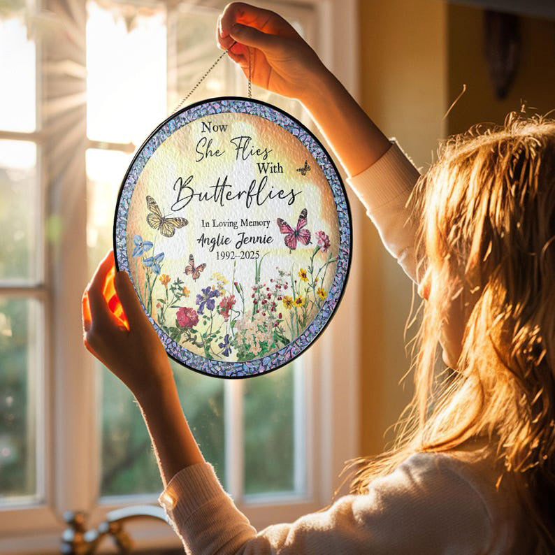 Custom Memorial Stained Glass Suncatcher,Loss Of Dad Sympathy Gift,In Memory of Mom Memorial Ornament,Loss of Mom Ornament,Remembrance Gifts Mother's Day Gift