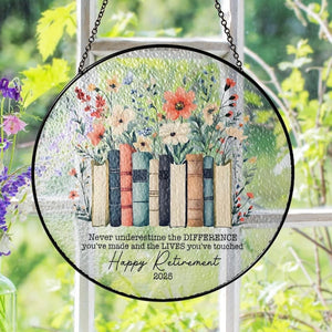Retirement Book Suncatcher, Floral Book A New Chapter Begins Retired Gift Stained Glass, Teacher Retirement Gifts, End of Year Gift