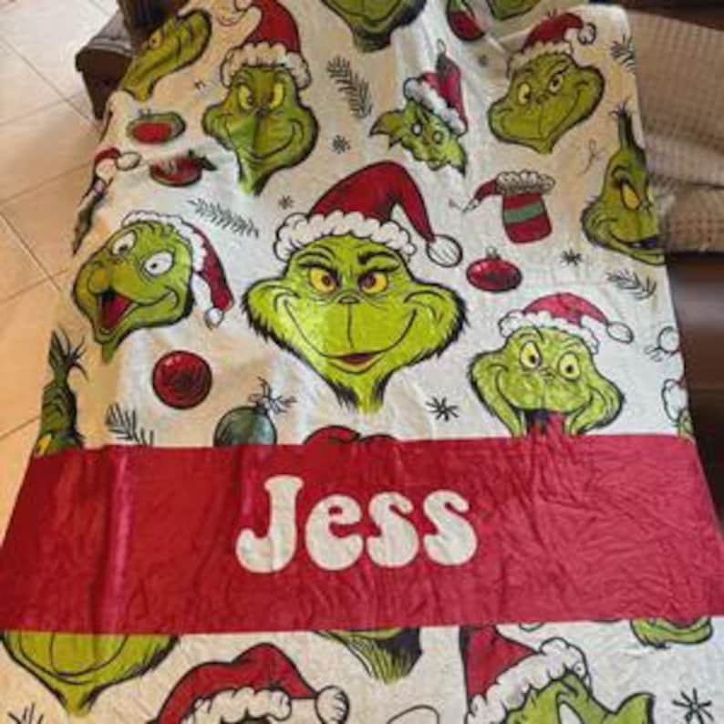 Custom Name Greench Blanket, Cartoon Blanket For Boy and Girl, Green Christmas Tree Inflated Blanket, Personalized Funny Throw Blanket Xmas