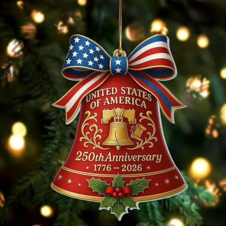 Personalized USA 250th Anniversary Ornament, 1776-2026 Liberty Bell Decoration, America 250 Years Semiquincentennial Christmas Decor